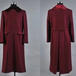 NewCosplay Doctor Who 4th Doctor Plum Red Long Trench Wool Coat Costume 8 NewCosplay Doctor Who 4th Doctor Plum Red Long Trench Wool Coat Costume