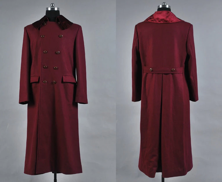 NewCosplay Doctor Who 4th Doctor Plum Red Long Trench Wool Coat Costume 4 NewCosplay Doctor Who 4th Doctor Plum Red Long Trench Wool Coat Costume