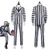 NewCosplay Beetlejuice Adam Men Black And White Striped Suit Jacket Shirt Pants Outfits Halloween Carnival Costume Cosplay Costume New Arrivals