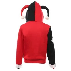NewCosplay Harley Quinn Hoodie Zip Up Jacket Sweatshirt Halloween Carnival Suit For Juniors Teens Cosplay Costume