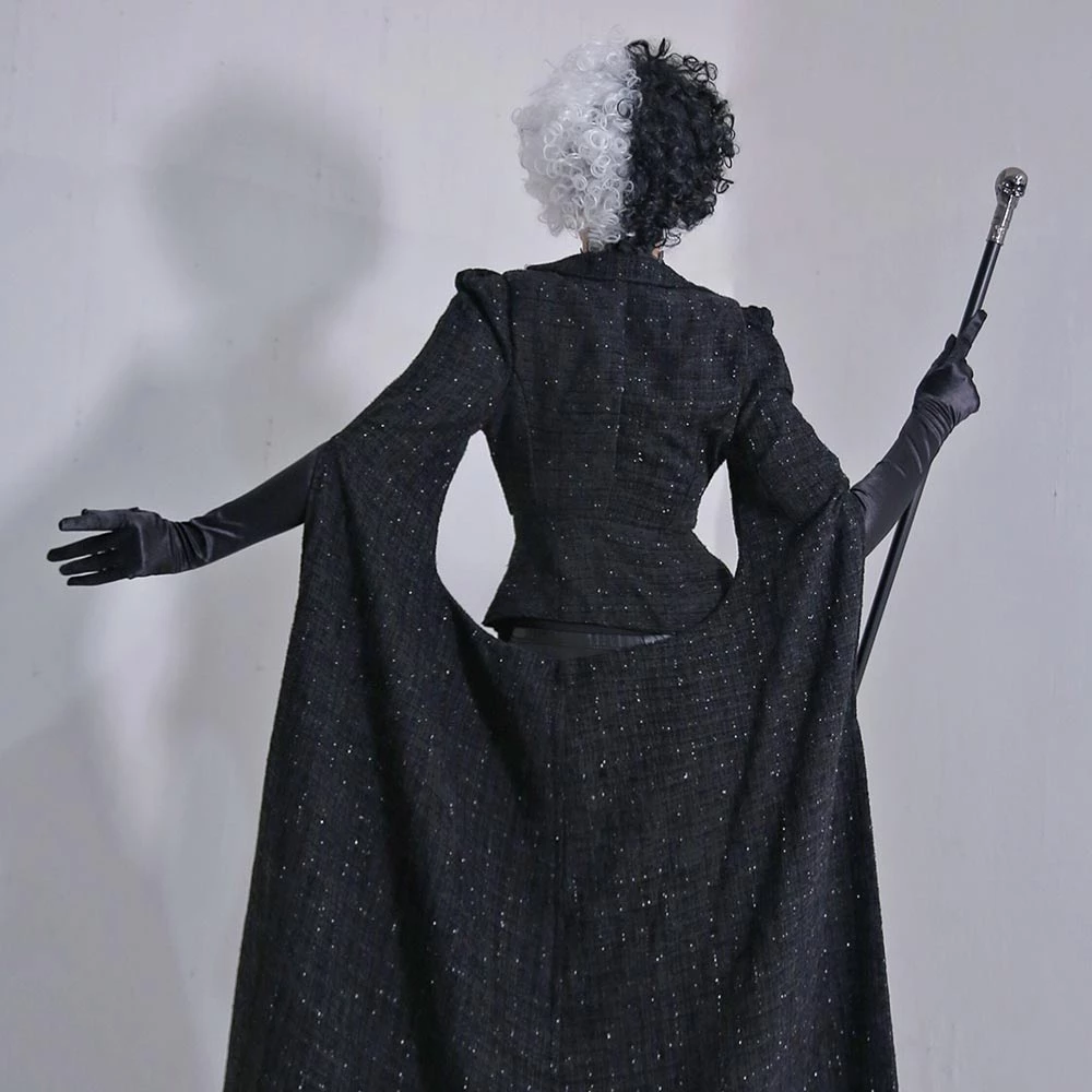 NewCosplay Cruella Black Coat Outfits Halloween Carnival Suit Cosplay Costume 14 NewCosplay Cruella Black Coat Outfits Halloween Carnival Suit Cosplay Costume