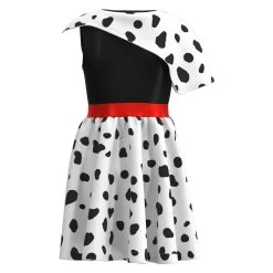 NewCosplay Cruella Kids Children Spotted Dress Halloween Carnival Suit Cosplay Costume New Arrivals