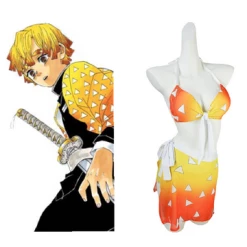 Fansholiday Demon Slayer Agatsuma Zenitsu Original Designers Swimwear Cosplay Costume Summer Swimsuit New Arrivals