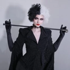 NewCosplay Cruella Black Coat Outfits Halloween Carnival Suit Cosplay Costume 28 NewCosplay Cruella Black Coat Outfits Halloween Carnival Suit Cosplay Costume
