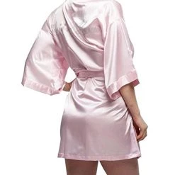 NewCosplay Maid Of Honor Silk Pink Long Robe Bathrobe Costume 11 NewCosplay Maid Of Honor Silk Pink Long Robe Bathrobe Costume