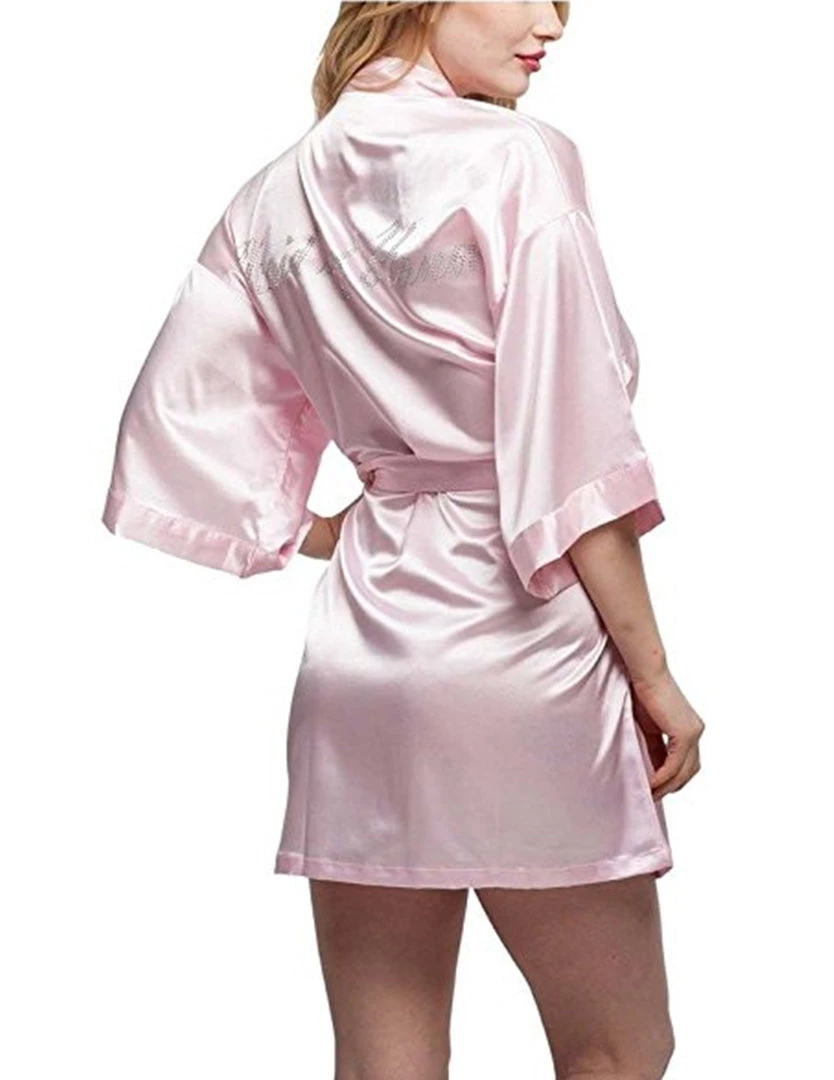 NewCosplay Maid Of Honor Silk Pink Long Robe Bathrobe Costume 7 NewCosplay Maid Of Honor Silk Pink Long Robe Bathrobe Costume