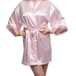 NewCosplay Maid Of Honor Silk Pink Long Robe Bathrobe Costume