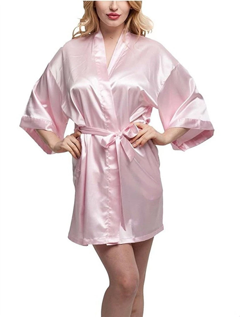 NewCosplay Maid Of Honor Silk Pink Long Robe Bathrobe Costume 3 NewCosplay Maid Of Honor Silk Pink Long Robe Bathrobe Costume