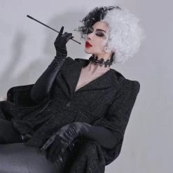 NewCosplay Cruella Black Coat Outfits Halloween Carnival Suit Cosplay Costume 29 NewCosplay Cruella Black Coat Outfits Halloween Carnival Suit Cosplay Costume