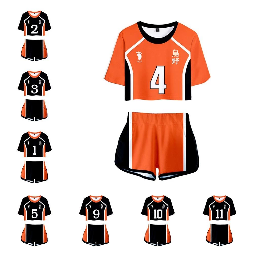 Fandombuy Women Haikyuu!! Karasuno High School Volleyball Club Cosplay Crop Top & Shorts Set Summer 2 Pieces Casual Clothes 3 Fandombuy Women Haikyuu!! Karasuno High School Volleyball Club Cosplay Crop Top & Shorts Set Summer 2 Pieces Casual Clothes