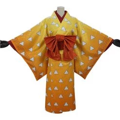 NewCosplay Demon Slayer Agatsuma Zenitsu Women Kimono Outfits Halloween Carnival Costume Cosplay Costume
