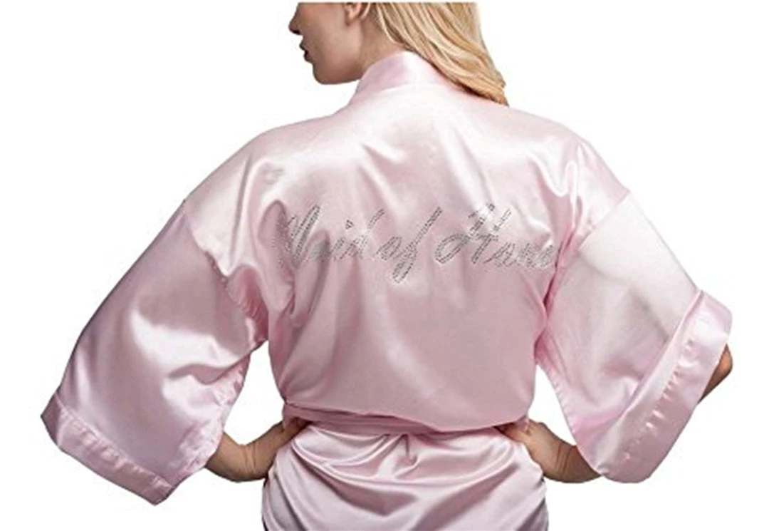 NewCosplay Maid Of Honor Silk Pink Long Robe Bathrobe Costume 6 NewCosplay Maid Of Honor Silk Pink Long Robe Bathrobe Costume