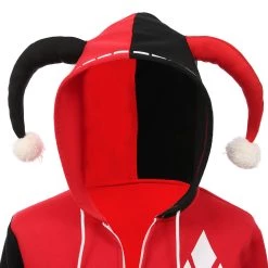 NewCosplay Harley Quinn Hoodie Zip Up Jacket Sweatshirt Halloween Carnival Suit For Juniors Teens Cosplay Costume
