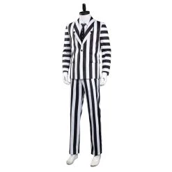 NewCosplay Beetlejuice Adam Men Black And White Striped Suit Jacket Shirt Pants Outfits Halloween Carnival Costume Cosplay Costume New Arrivals