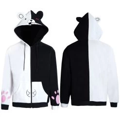 NewCosplay Danganronpa Dangan Ronpa Monokuma Hoodie Black And White Bear Zipper Jacket Coat Cosplay Costume