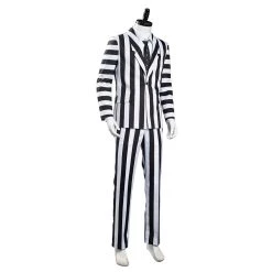NewCosplay Beetlejuice Adam Men Black And White Striped Suit Jacket Shirt Pants Outfits Halloween Carnival Costume Cosplay Costume New Arrivals