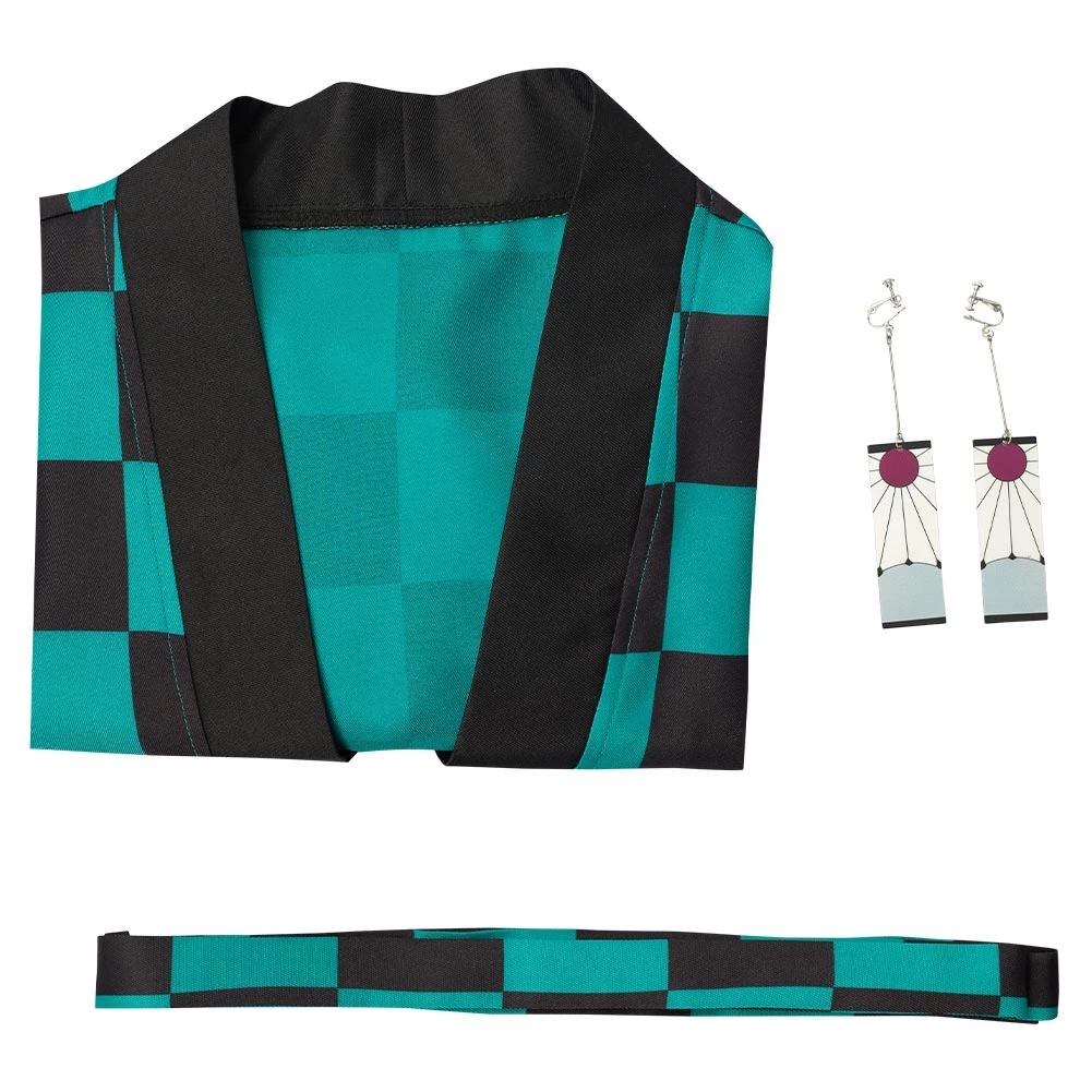 NewCosplay Demon Slayer Kamado Tanjirou Halloween Carnival Suit With Earrings Belt Cosplay Costume 14 NewCosplay Demon Slayer Kamado Tanjirou Halloween Carnival Suit With Earrings Belt Cosplay Costume