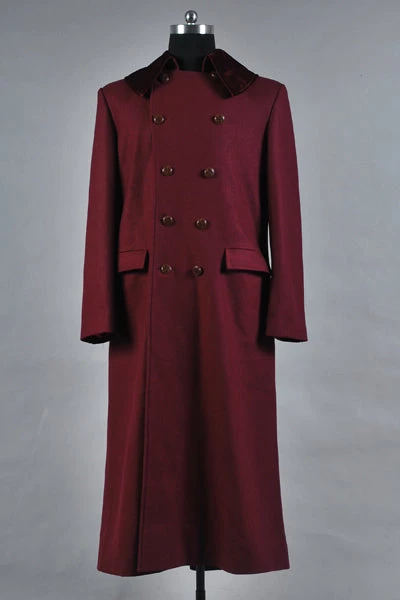 NewCosplay Doctor Who 4th Doctor Plum Red Long Trench Wool Coat Costume 5 NewCosplay Doctor Who 4th Doctor Plum Red Long Trench Wool Coat Costume
