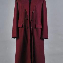 NewCosplay Doctor Who 4th Doctor Plum Red Long Trench Wool Coat Costume