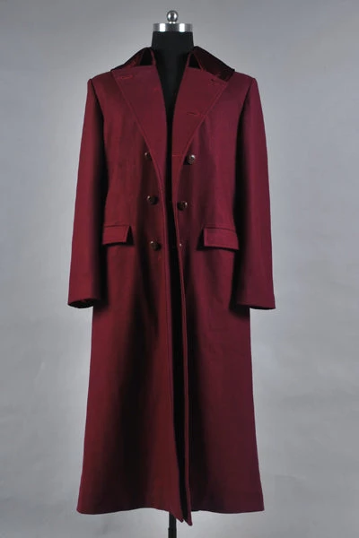 NewCosplay Doctor Who 4th Doctor Plum Red Long Trench Wool Coat Costume 3 NewCosplay Doctor Who 4th Doctor Plum Red Long Trench Wool Coat Costume