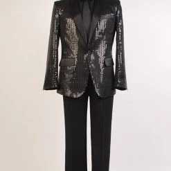 NewCosplay Daft Punk Sparking Black Sequin Performance Outfits Robot Cosplay Costume Black Version