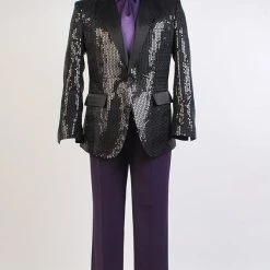 NewCosplay New Arrivals Daft Punk Sparking Black Sequin Performance Outfits Robot Cosplay Costume Purple Version