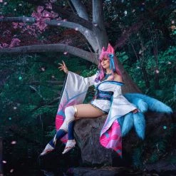 NewCosplay New Arrivals League Of Legends LOL Fox Ahri The Nine-Tailed Fox Women Kimono Dress Outfit Halloween Carnival Suit Cosplay Costume
