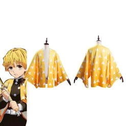 NewCosplay Demon Slayer: Kimetsu No Yaiba Agatsuma Zenitsu Kimono Coat Cosplay Costume