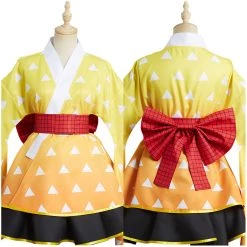 NewCosplay New Arrivals Demon Slayer Agatsuma Zenitsu Kimono Lolita Dress Outfits Halloween Carnival Suit Cosplay Costume