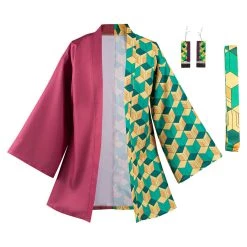 NewCosplay Demon Slayer Tomioka Giyuu Coat With Earrings Belt Cosplay Costume