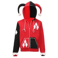 NewCosplay Harley Quinn Hoodie Zip Up Jacket Sweatshirt Halloween Carnival Suit For Juniors Teens Cosplay Costume