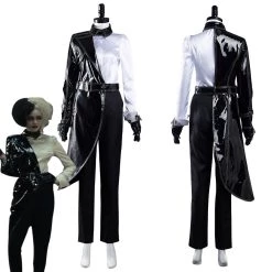 NewCosplay Cruella Black White Shirt Coat Pants Outfits Halloween Carnival Suit Cosplay Costume