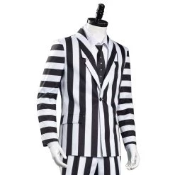 NewCosplay Beetlejuice Adam Men Black And White Striped Suit Jacket Shirt Pants Outfits Halloween Carnival Costume Cosplay Costume New Arrivals