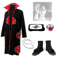 NewCosplay Naruto Akatsuki Kimono Cardigan Headband Ring Shoes Set Halloween Carnival Suit Cosplay Costume