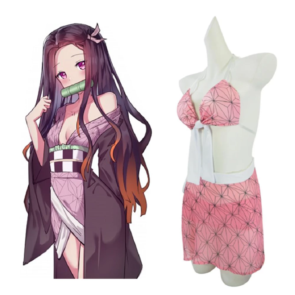 NewCosplay Demon Slayer Kamado Nezuko Original Designers Swimwear Cosplay Costume Summer Swimsuit 3 NewCosplay Demon Slayer Kamado Nezuko Original Designers Swimwear Cosplay Costume Summer Swimsuit