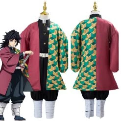 NewCosplay Kids Children Demon Slayer Kimetsu No Yaiba Tomioka Giyuu Uniform Outfit Anime Cosplay Costume New Arrivals
