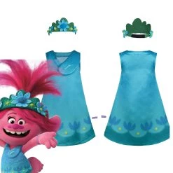 NewCosplay Trolls 2：World Tour Poppy Kids Children Dress Halloween Carnival Costume Cosplay Costume