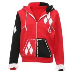NewCosplay Harley Quinn Hoodie Zip Up Jacket Sweatshirt Halloween Carnival Suit For Juniors Teens Cosplay Costume